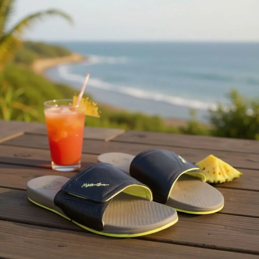 Maui and Sons Men Beach Cushion Slide Black and Green Size 11